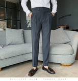 Men British Style Suits Pants New Male Solid High Waist Trousers High Quality Men Formal Slim Fit Business Casual Suit Pants aidase-shop