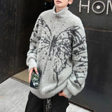 AIDASE  -  American Retro Butterfly Jacquard Zipper Cardigan Sweater Men Autumn Winter Trendy Street Lazy Loose Knitted Jacket Men Clothing aidase-shop