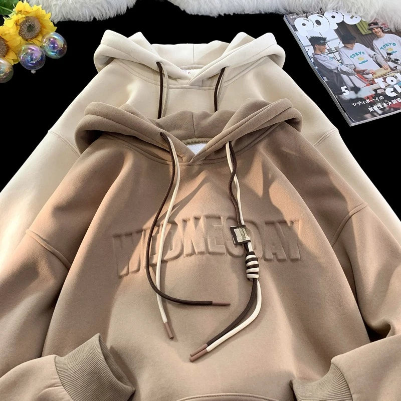 Aidase men's winter fashion Letters Casual Hooded Sweatshirt Basic Colours Drawstring Clash Hoodie Loose Comfortable Men Women Hoodies aidase-shop
