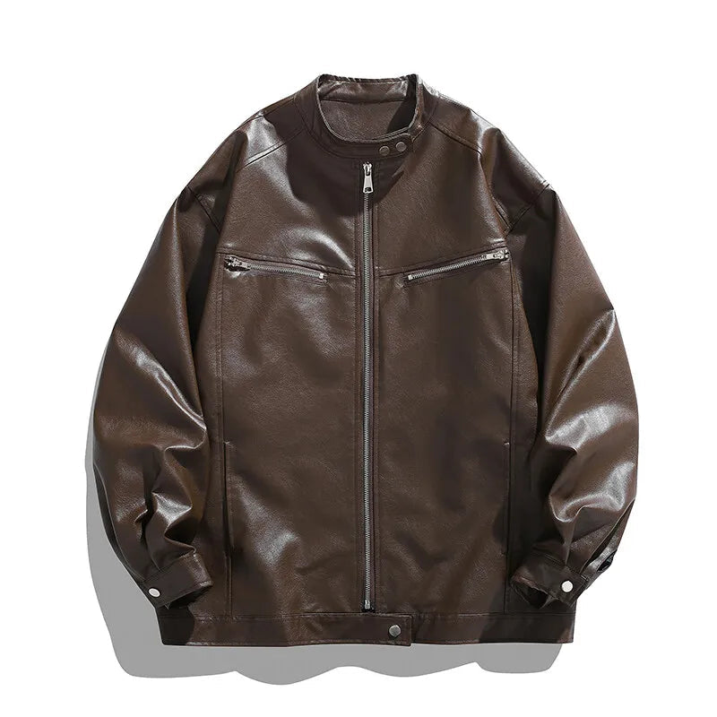 AIDASE  -  Spring High Quality Men's PU Leather Jacket Motorcycles Zipper Casual Stand Collar Leather Outwear Male Moto Biker Loose Coat aidase-shop
