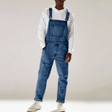 Aidase Streetwear Men's Solid Color Multi-pocket Denim Bib Overalls Casual Daily Denim Jumpsuit Fashion Male Suspender Long Pants aidase-shop