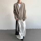 AIDASE  -  American High Street Fashion Solid Color Sweater Jacket Autumn And Winter Irregular Oblique Button V-Neck Cardigan Sweater Men aidase-shop