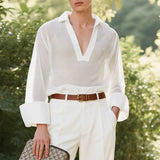 AIDASE  -  Men T Shirt Solid Color V Neck Long Sleeve Loose Casual Male Tee Tops 2025 Streetwear Translucent Fashion Men Clothing aidase-shop