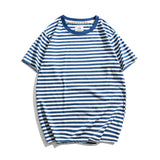 AIDASE  -  America Style Vintage Striped T-shirt Men Summer Fashion O-neck Short Sleeve Loose Casual Pullovers Couple Style Sea Spirit Tops