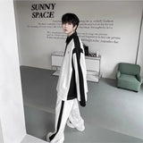 Elegant Black White Color Contrast Sports Shirt Set Long Sleeved Polo Shirt Sweatpants Two Piece Set Casual Handsome Tracksuit aidase-shop