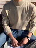 AIDASE  -  Spring Casual Long Sleeve Knit Jumper Tops Men Fashion Solid Color Basic Tees Autumn Vintage Mock Neck Men's Slim Fit Sweaters