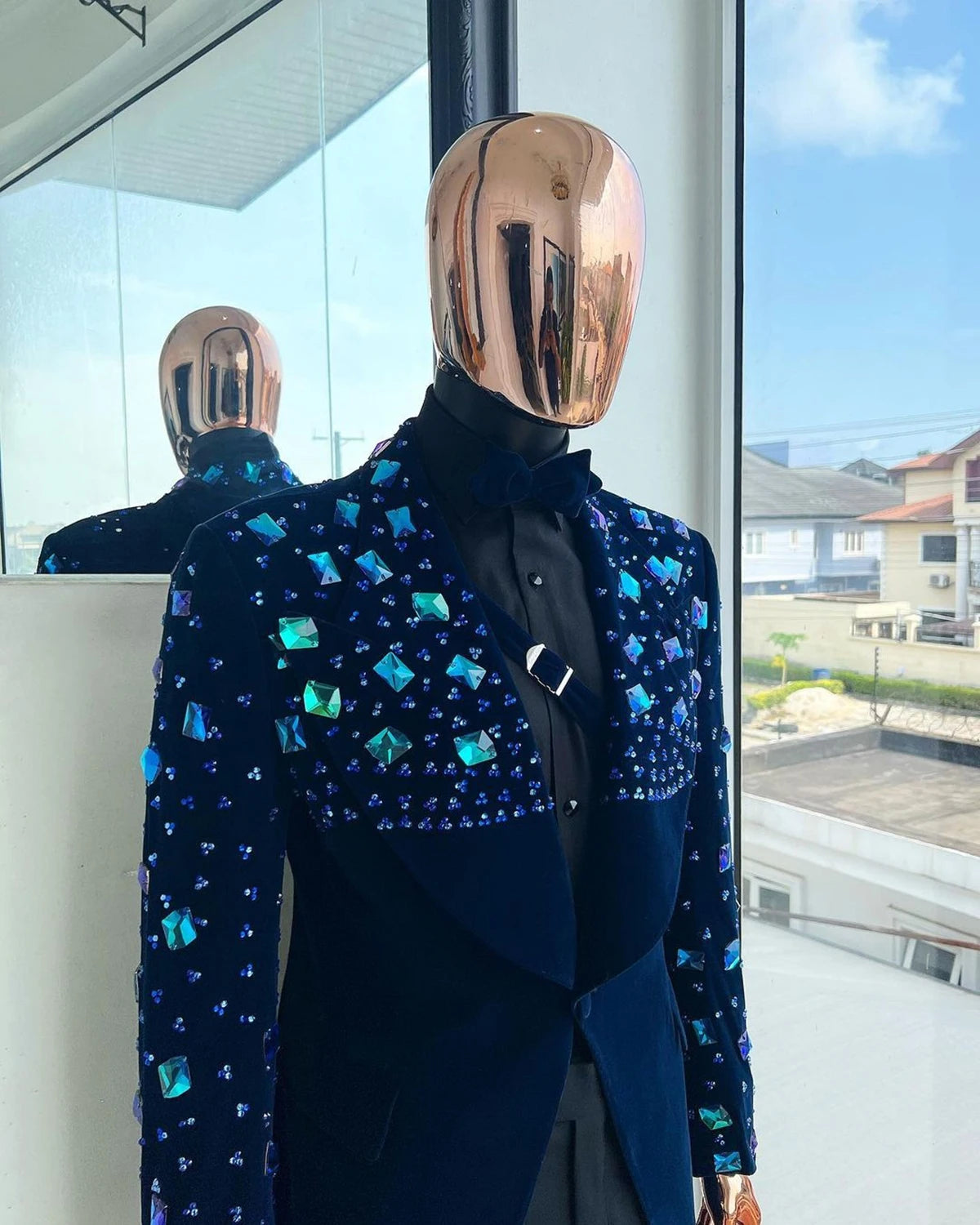 Aidase Luxury Men's Suits Tailored 2 Pieces Velvet Blazer Black Pants One Button Diamonds Beaded ShinyWedding Groom Tailored Plus Size aidase-shop