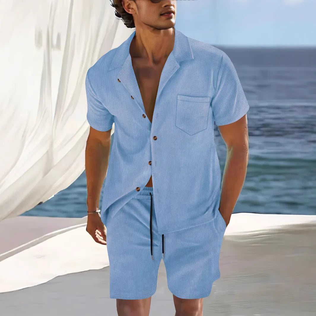 AIDASE  -  Short Sleeve Collar Shirt Men's Summer Thin Set Casual Sportswear Summer Shorts aidase-shop