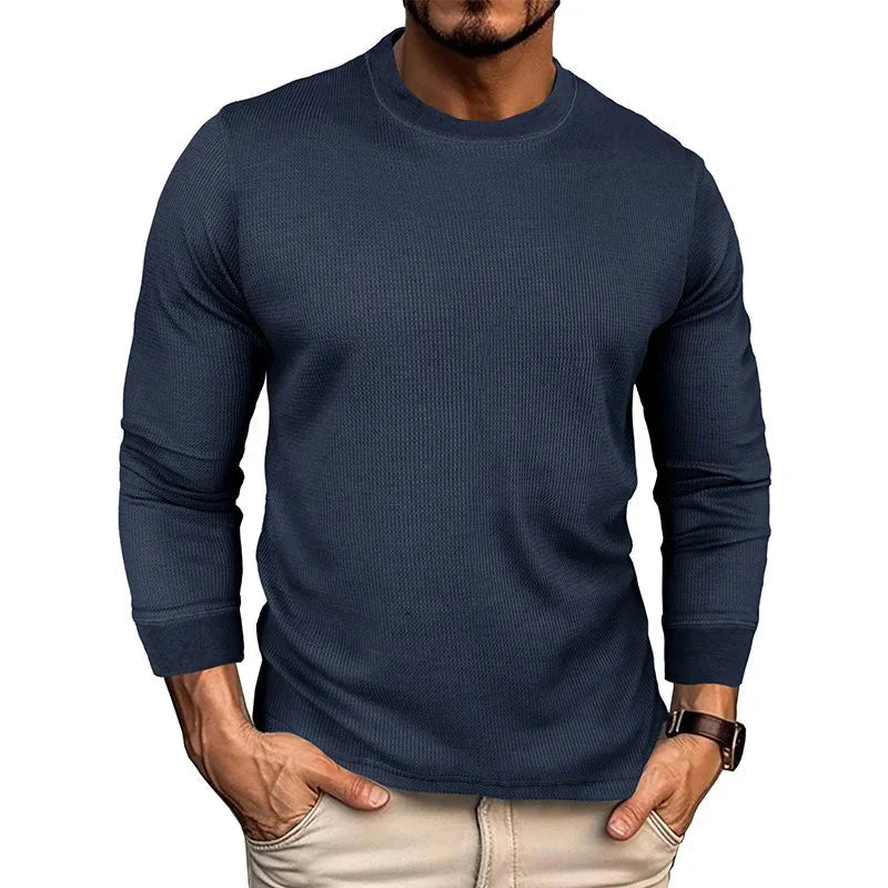 AIDASE  -  Men's Spring and Autumn New Waffle Henley Collar Long Sleeve Casual Sports T Shirt for Men Tracksuit Mans Cloths aidase-shop