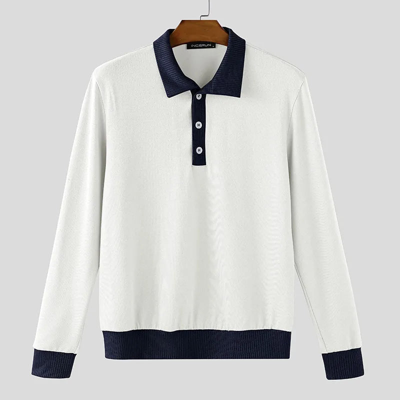 AIDASE  -  Men Shirt Knitted Patchwork Lapel Long Sleeve Spring Autumn Men Clothing Streetwear Loose 2025 Fashion Male Shirts S-5XL aidase-shop