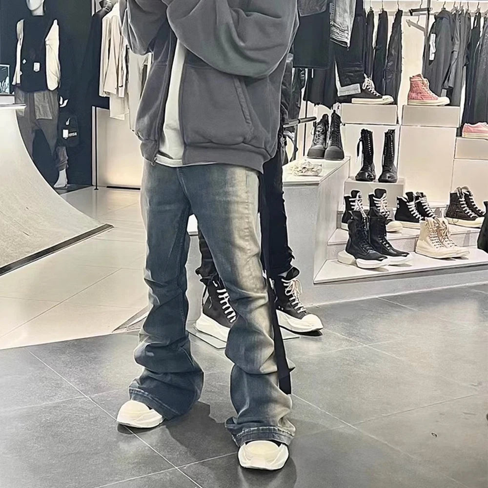 Aidase RO Style Gradient Washed Sashes Flare Jeans Unisex Streetwear Baggy Y2K Bell-bottoms Harajuku Loose Casual Denim Trousers aidase-shop
