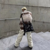 Aidase American Hip-hop Sweater Set Mens Printed Fashion Knitted Pullover+casual Multi Pocket Cargo Pants 2-piece Street Trend Suit