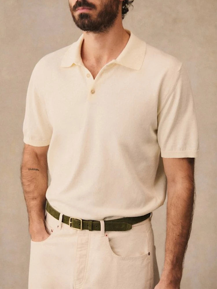 AIDASE  -  Casual Men's Slim Fit Polo Shirts Summer Fashion Solid Color Buttoned Polo Neck Tops Knitting Mens Short Sleeve Button-up Polos aidase-shop