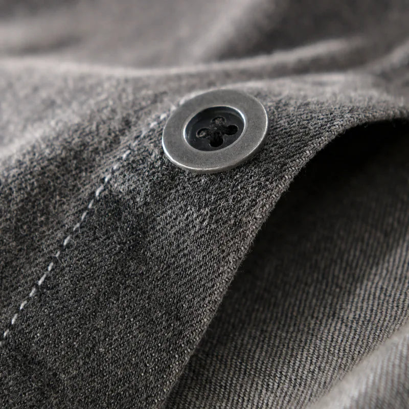 Aidase Dark Gray Distrssed Washed Denim Shirt Men's Clothing Simple Casual Wear Retro Cargo Jeans Tops Long Sleeve Oversize Fashion aidase-shop