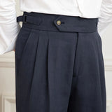 Aidase Linen Cotton High Waist Straight Casual Pants Men Versatile Naples Gentleman Pleated Pants High Quality Italian Dress Trousers aidase-shop