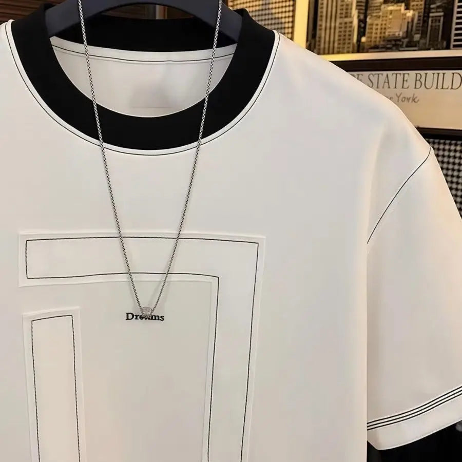 AIDASE  -  Men's Clothing Summer Men's Personalized Round Neck Simple Luxury Breathable T-Shirt Comfortable Lightweight Custom Design aidase-shop