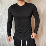 AIDASE  -  Sports Long-sleeved T-shirt Fitness Tights Slim Elastic Striped Round Neck Casual aidase-shop
