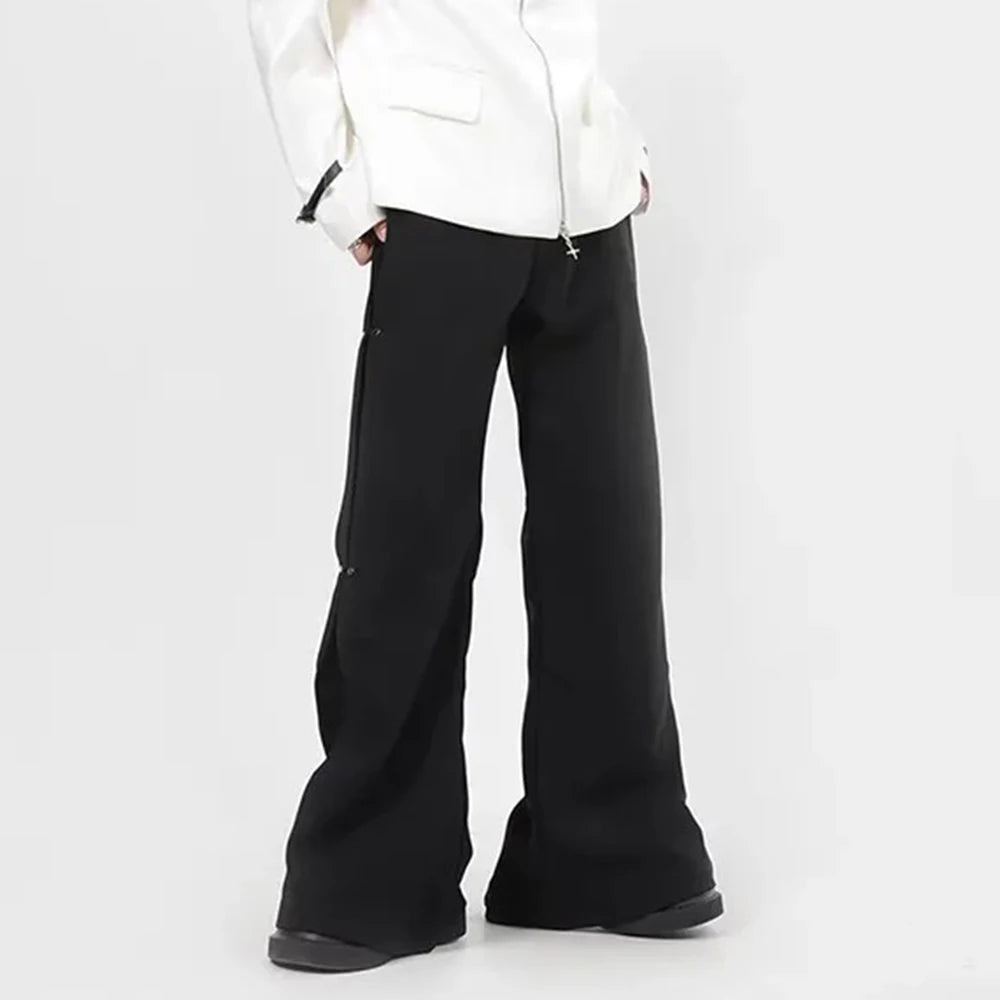 AIDASE  -  Summer New Men's Solid Color Side Zipper Straight Trousers American Fashion Trend Street Hip-Hop Casual Loose Niche Mens Bottoms aidase-shop