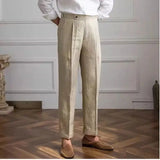 Aidase 100% Linen Italian Naples Pants Men High Waist Straight  Suit Trousers Spring Summer Fashion Lightweight Breathable Casual Pants aidase-shop