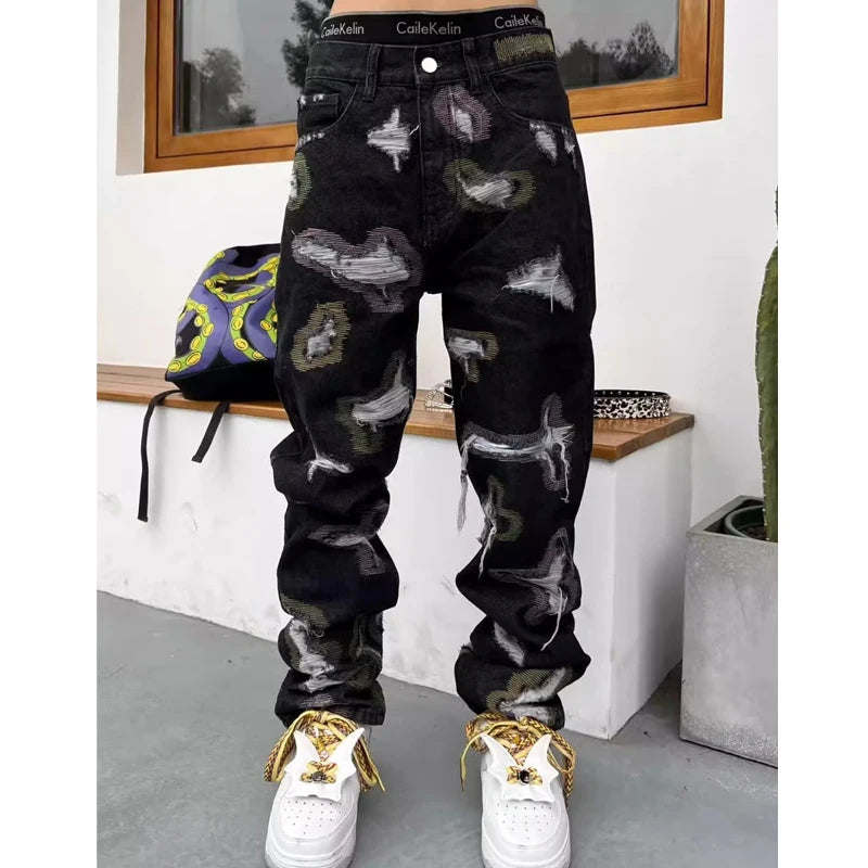 Aidase Autumn Men Jeans Pants Denim Black Cargo Skinny Hip Hop Cross Straight Harajuku Trousers aidase-shop