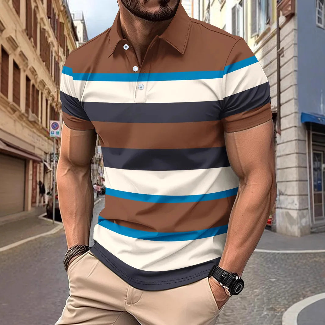 AIDASE  -  New Summer Men's Striped Polo Shirts Fashion Lapel Button Short Sleeve Sports Polos Classics Business Casual Tops Male Tees aidase-shop