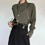 AIDASE  -  Spring New Men's Long Sleeve Solid Color Shirt Elegant Retro High-End Fashion Loose Neckline Design Irregular Men's Tops aidase-shop