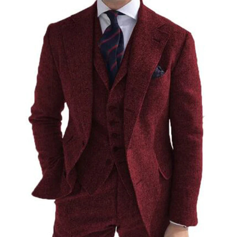 Aidase Gray Wool Tweed Winter Men Suit's For Wedding Formal Groom Tuxedo Herringbone Male Fashion 3 Piece Suit (Jacket + Vest + Pants) aidase-shop