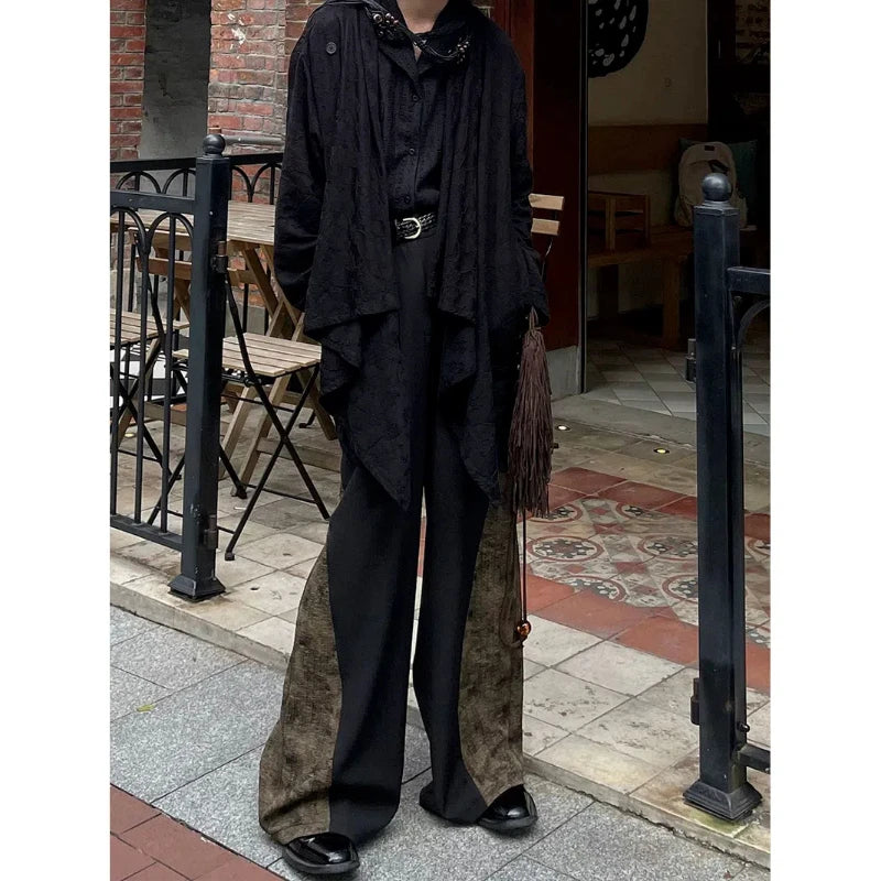 AIDASE  -  Autumn Winter New Fashion High Waist Button Bell-bottoms Men's Clothing Pockets Japanese Style Contrast Color Trend Casual Pants aidase-shop