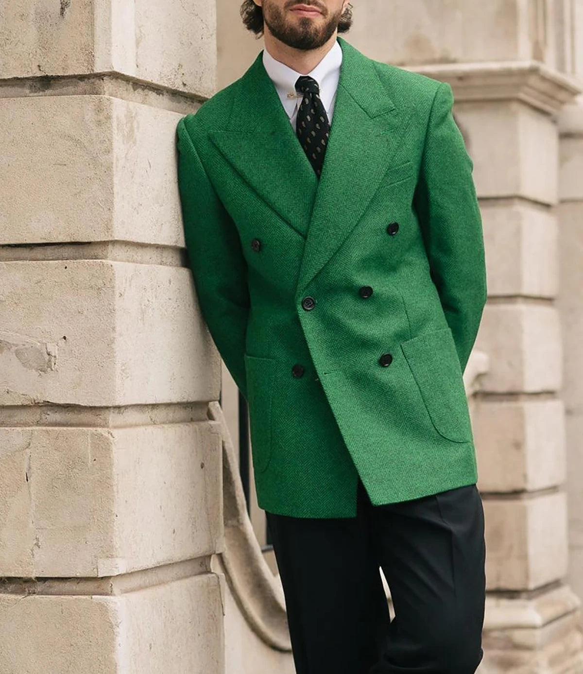 188.35 Aidase Herringbone Men Suits Tailor-Made 2 Pieces Blazer Black Pants Double Breasted Wide Lapel Business Wedding Plus Size Tailored aidase-shop