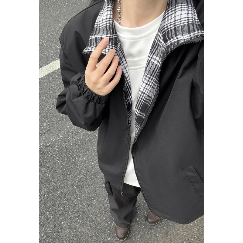 AIDASE  -  Autumn Cleanfit Plaid Interior Workwear Jaet Men's Rigorous Haome Stand Collar Casual Couple's Outerwear aidase-shop