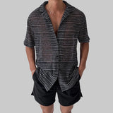 AIDASE  -  Tops Spring Summer New Men's Tide High Street Sheer Turn-Down Collar Trendy Niche Chic Casual Short Sleeve Shirt Ins W11470 aidase-shop
