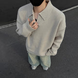 AIDASE  -  Autumn Winter Men's Sweater Korean Style Loose Long Sleeve Lapel Solid Color Male Pullover Fashion Casual Tops 21E7478 aidase-shop
