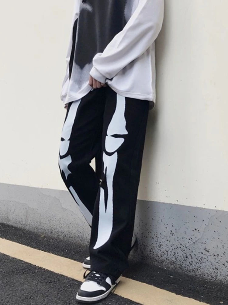 Aidase Trousers With Print White Jeans For Men Skeleton Straight Male Cowboy Pants Designer Comfortable 2024 Korean Autumn Harajuku aidase-shop