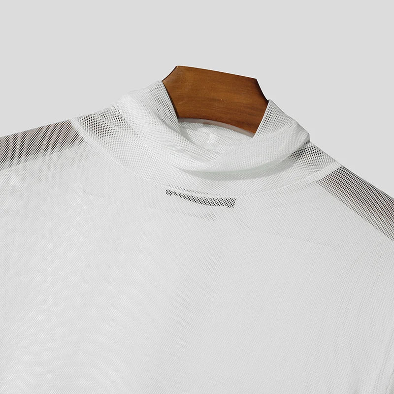 AIDASE  -  Men Sets Mesh See Through Sexy Turtleneck Short Sleeve T Shirt & Pants 2PCS Streetwear Summer 2025 Fashion Men's Suits aidase-shop
