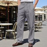 AIDASE  -  Plus Size Mens Fashion Striped Hotpants Loose Classic Linen Bloomer Male Ankle-Length Trouser Men Casual Beach Sweatpants New aidase-shop