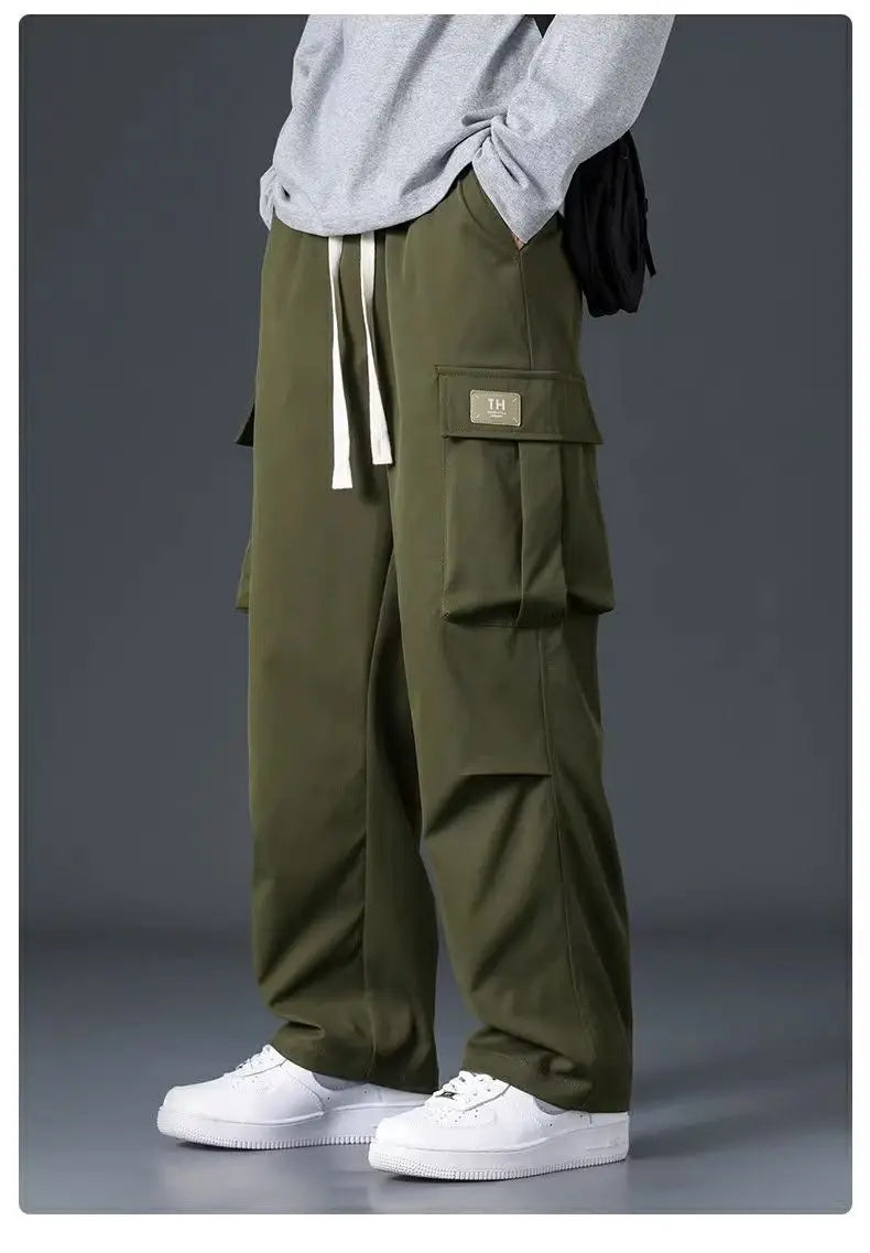 Aidase Work Trousers Men Loose Straight Wide Leg Pants Casual Trousers Soft Sports Pocket aidase-shop