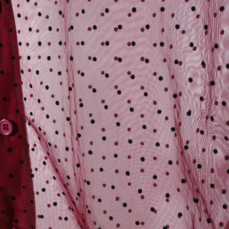 AIDASE  -  Men Shirt Polka Dot Printing Lapel Long Sleeve Button Men Clothing Mesh See Through Loose Fashion Male Shirts Streetwear aidase-shop