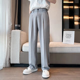 Aidase Summer Men Thin Casual Suit Pants Long Straight Drape Silky Wide Loose Trousers Male Elastic Waist Oversize Clothes Black White aidase-shop