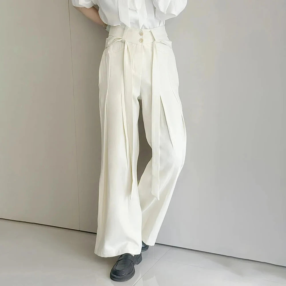 AIDASE  -  Summer New Men's Solid Color Ribbon Suit Trousers American Fashion Trend High Street Loose Casual Breathable Men's Bottoms aidase-shop