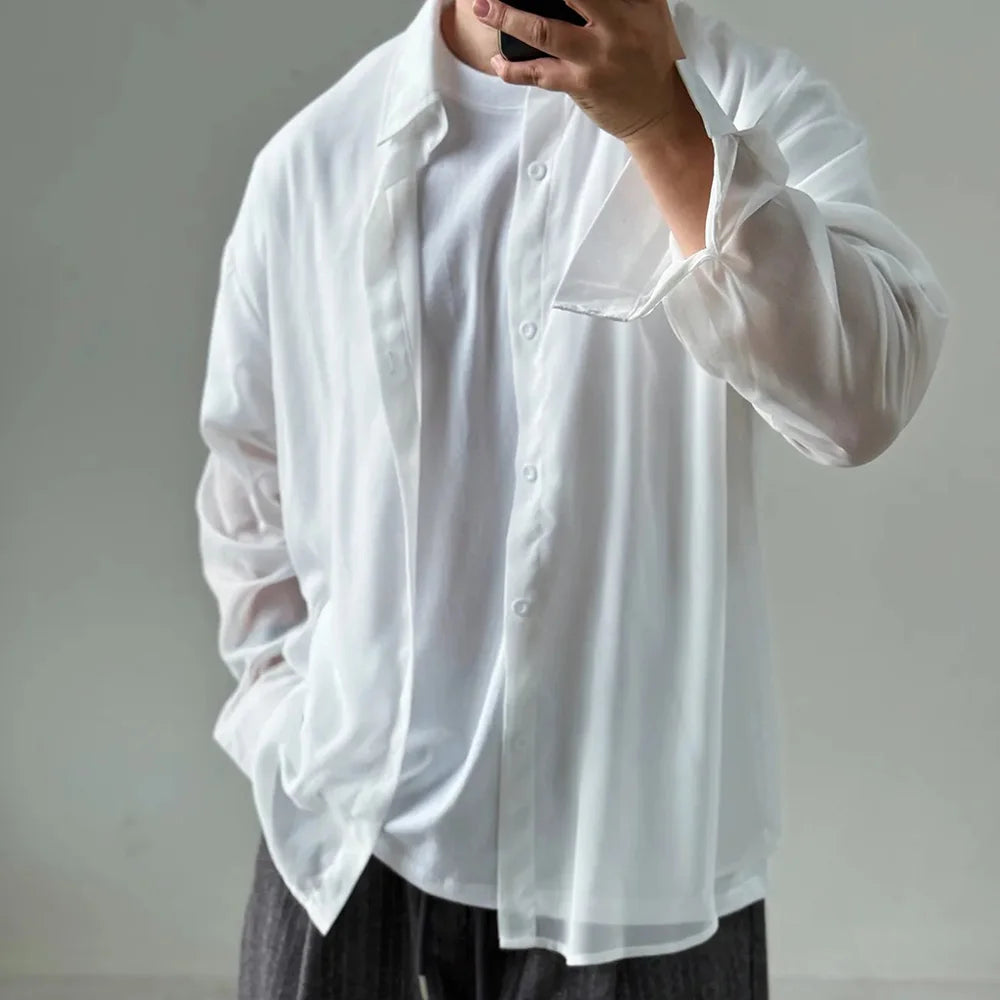 AIDASE  -  Summer New Men's Thin Solid Color Long-Sleeved Shirt Korean Casual Simple Leisure Fashion Trend Loose Breathable Men's Tops aidase-shop