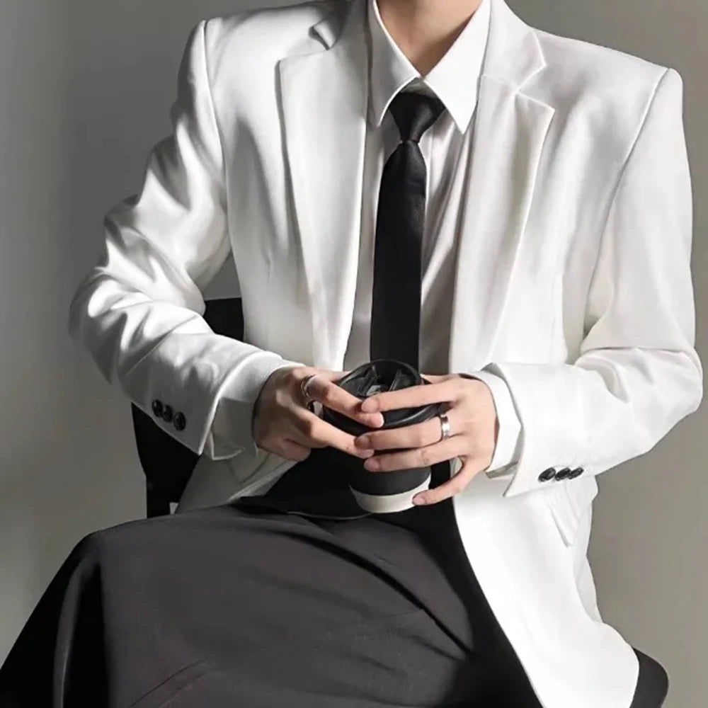 AIDASE  -  Autumn Winter Men's Solid Color Long-Sleeved Suit Jacket American Retro Fashion Trend High Street Loose Simple Niche Men's Tops aidase-shop