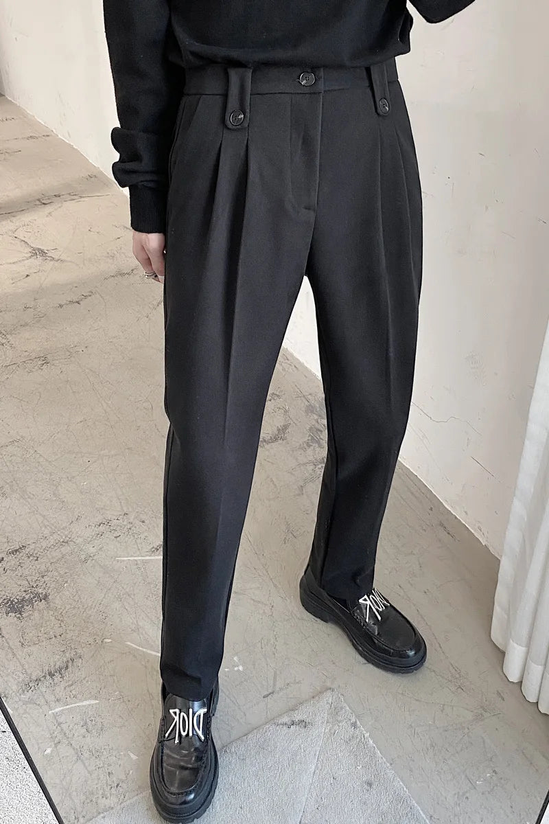 Autumn Winter Woolen Business Dress Pants Men Elastic Waist Streetwear Casual Trousers Formal Social Suit Pants Costume Homme aidase-shop