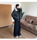 AIDASE  -  Detachable Hooded Men's Cotton Jacket American Style Short Fur Collar Long Sleeve Solid Color Casual Male Coats 21E7670 aidase-shop