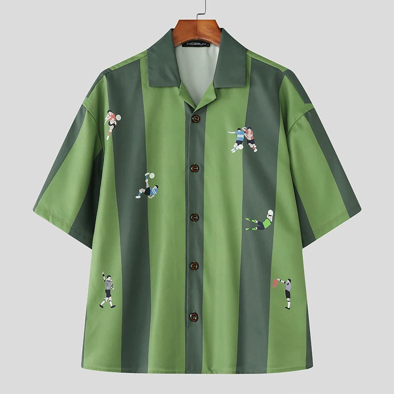 AIDASE  -  Men Shirt Striped Printing Lapel Short Sleeve Loose Casual Men Clothing Summer Streetwear 2025 Fashion Male Shirts Tops aidase-shop