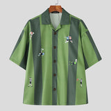 AIDASE  -  Men Shirt Striped Printing Lapel Short Sleeve Loose Casual Men Clothing Summer Streetwear 2025 Fashion Male Shirts Tops aidase-shop