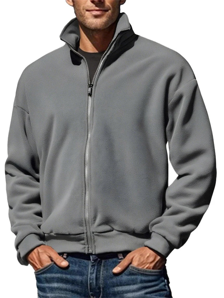 AIDASE  -  Streetwear Fashion Stand Collar Fleece Cardigan Men Retro Fleece Coats 2025 Spring Fall Zipper Outdoor Casual Men's Jacket Coat aidase-shop