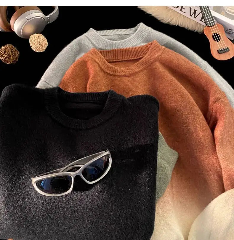 AIDASE  -  New Fashion Male Sweater Round Neck Knitted Gradient Contrast Color Design Long Sleeve Casual Pullovers Menswear 21E7029 aidase-shop