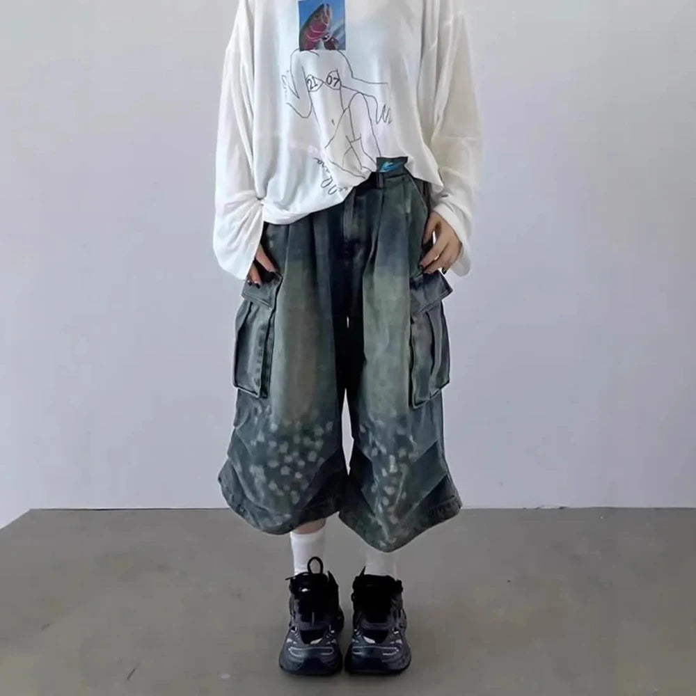 AIDASE  -  Summer New Men's Straight Wide-Leg Cropped Jeans Retro American Fashion Trend Street Hip-Hop Niche Casual Loose Men's Bottoms aidase-shop