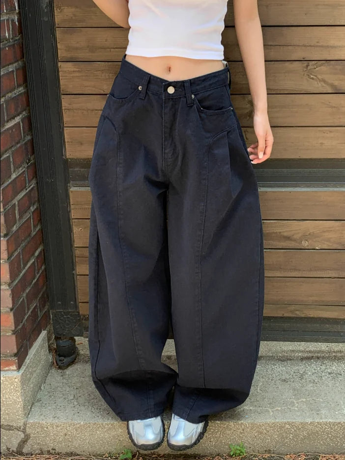 AIDASE  -  Women's High Waist Wide Leg Jeans 2025 New Korean Design Faionable Folded Knife Long Pants Versatile Sli Spring Autumn aidase-shop