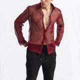 AIDASE  -  Mens Shirt Hollow Ballroom Nightclub Sexy Shirt Streetwear Fashion Youth Outdoor Niche Long-Sleeved Top Men'S Clothing 2025 New aidase-shop